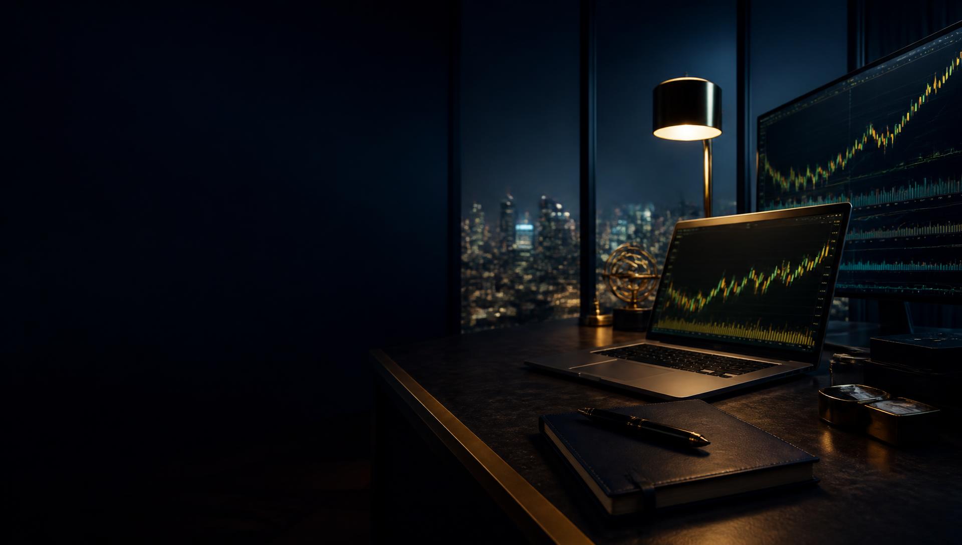 Basileus Investments trading desk at night
